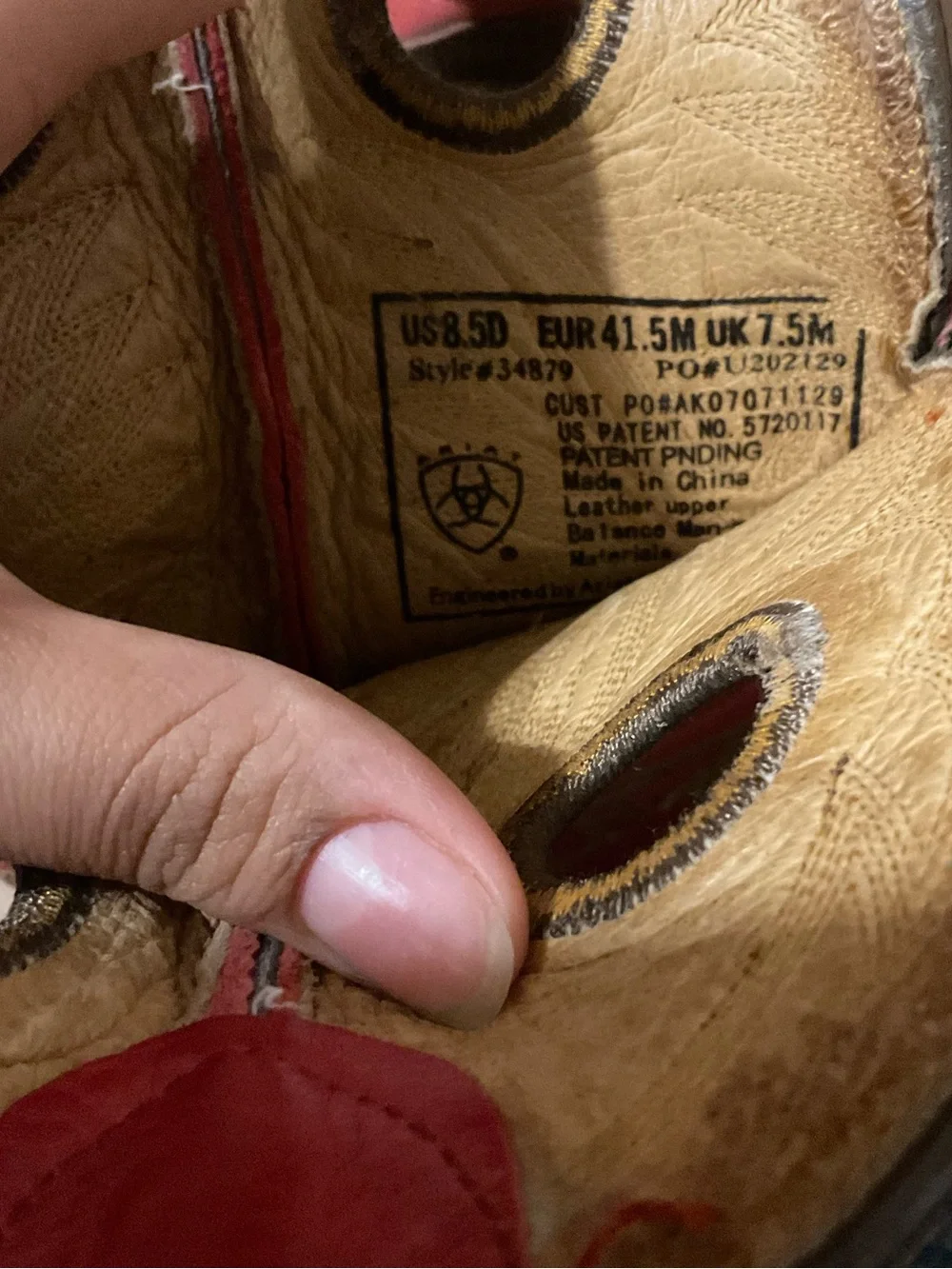 Ariat Brown Leather Boots with Red Embroidered Shaft